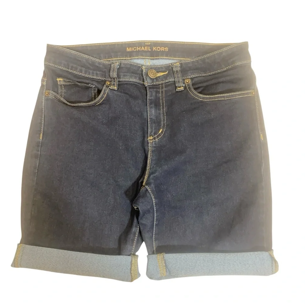 Micheal Kors Jean Shorts with Cuffed Hem and Contrast Stitching - Picture 2 of 7